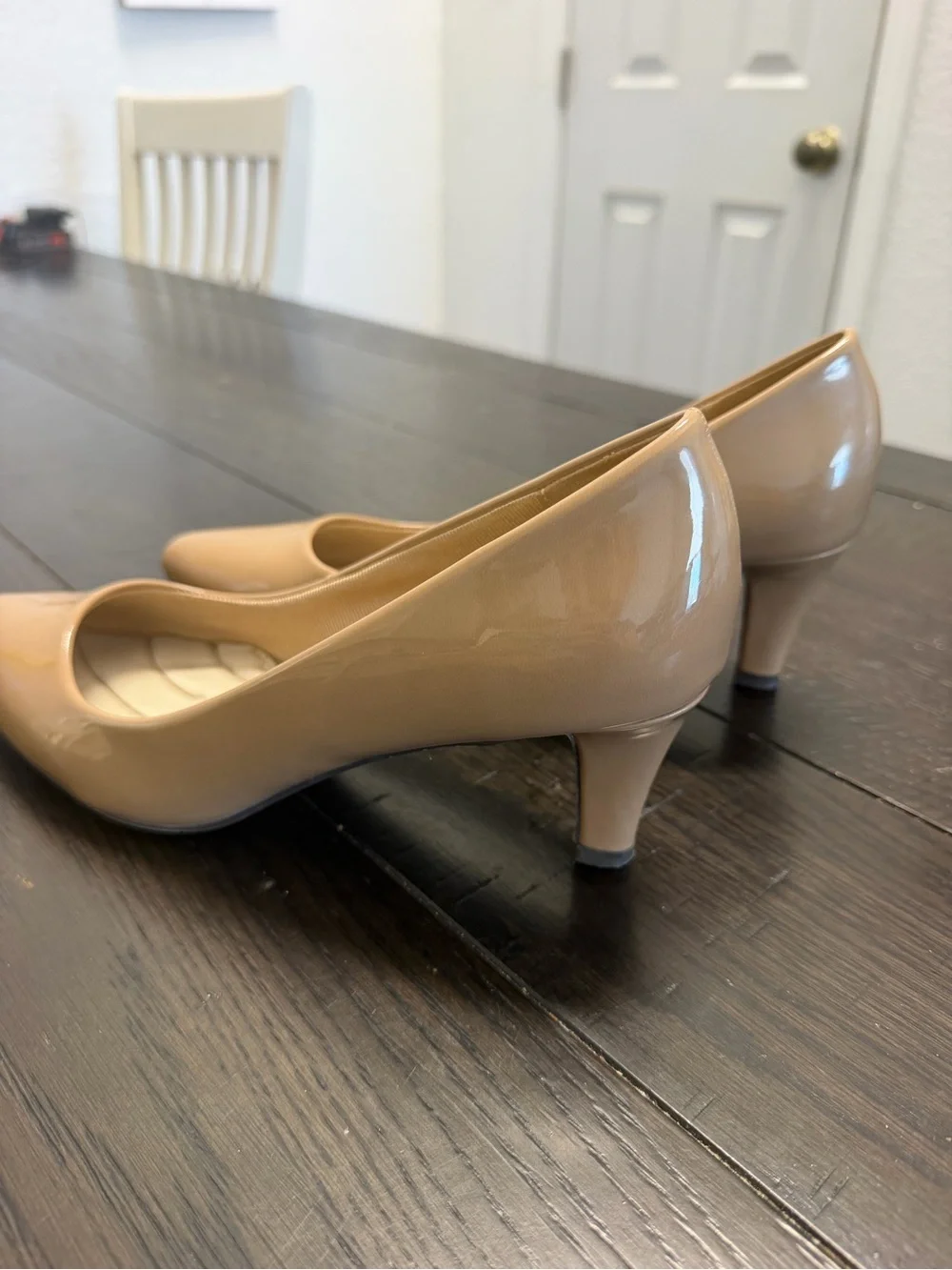 Classic Pointed-Toe Nude Patent Pumps - Comfort Cushioned Heel